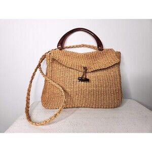 Vintage Straw Sisal Jute Bag - BIG Market Bag Top Handle or Shoulder/ Crossbody
